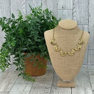 NIB Double Chain Gold Tone Crescent Moon Necklace 16”-18” Adjustable